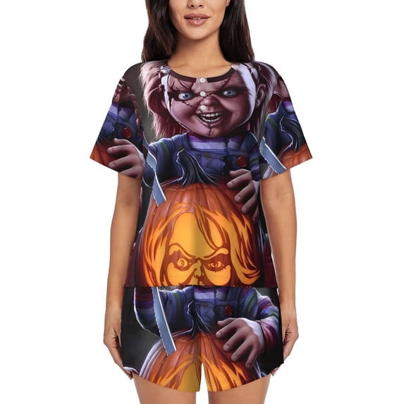 Lsque Chucky Women's Short-Sleeved Pajama Set - 2 Piece Soft and Lightweight Sleepwear Set-XX-Large