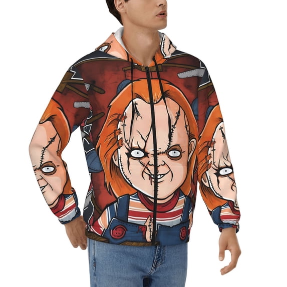 Lsque Chucky for Mens Full-zip Hoodie, Zip-up Pullover Hooded Sweatshirt, Kangaroo Pocket Hoodie Ideal for Daily Wear, Travel, and Home-3X-Large