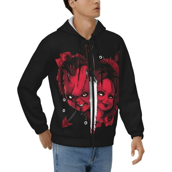 Lsque Chucky for Mens Full-zip Hoodie, Zip-up Pullover Hooded Sweatshirt, Kangaroo Pocket Hoodie Ideal for Daily Wear, Travel, and Home-