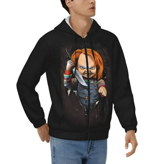 Lsque Chucky for Mens Full-zip Hoodie, Zip-up Pullover Hooded Sweatshirt, Kangaroo Pocket Hoodie Ideal for Daily Wear, Travel, and Home-Small