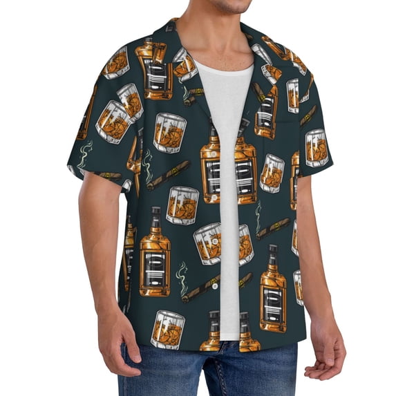 Lsque Cigar print Men's Cuban Collar Short Sleeve Shirt Summer Beachwear Casual Button Down Fashionable Vacation Leisure Shirt-XX-Large