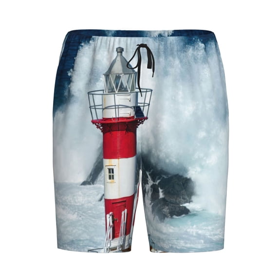 Lsque Circular Lighthouse Mens Sleep Pajama Shorts,Short Pajama Pants, Cotton Ultra-Soft Knit-4X-Large