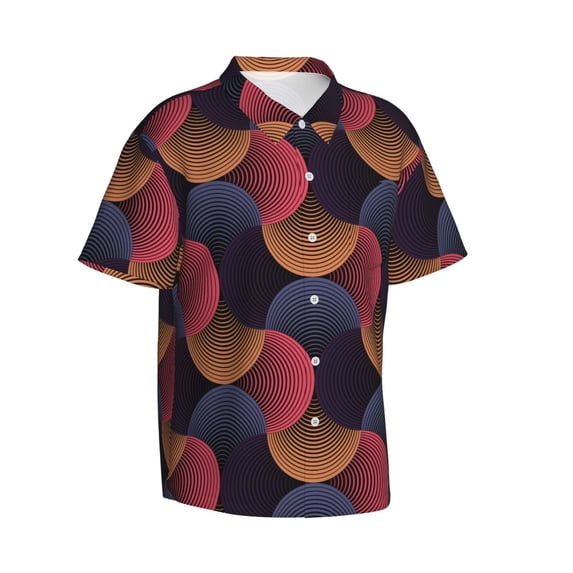Lsque Circular Stripes pattern Hawaiian Shirt for Men, Unisex Summer Beach Casual Short Sleeve Button Down Shirts-Small