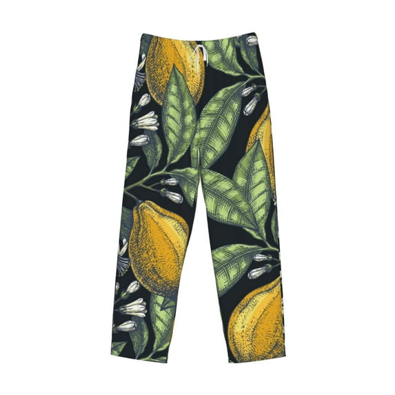 Lsque Citrus Fruits Elegant Lemons Print Men's Pajama Pants, Lounge Pant - Comfortable Home Wear,Elastic Waistband, Stylish Design-Large