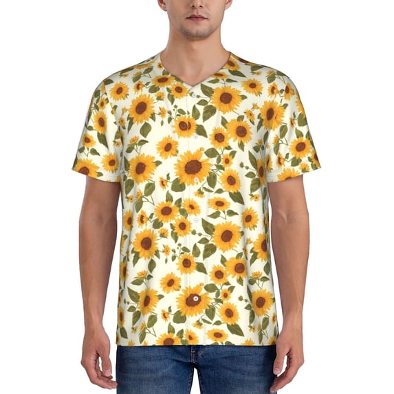 Lsque Classical Cute Sunflower Pattern Mens Polo Golf Shirts Funny Graphics Shorts Sleeve Button Shirts Baseball T-shirt-3X-Large