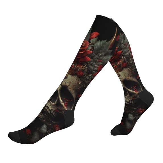 Lsque Classical Rose Crown Skull Pattern Sport Compression Socks for Men & Women 15-20 mmHg Knee High Nurse Pregnant Running Medical and Travel Athletic