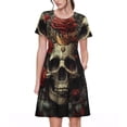 thumbnail image 1 of Lsque Classical Rose Crown Skull Print Women's Casual Dress T-Shirt Summer Short Sleeve Scoop Neck Swing Dresses, 1 of 6