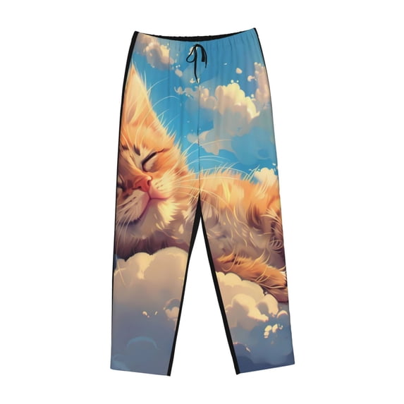 Lsque Cloud Sleeping Cat Print Women's Pajama Pants, Lounge Pant - Comfortable Home Wear,Elastic Waistband, Stylish Design-Medium