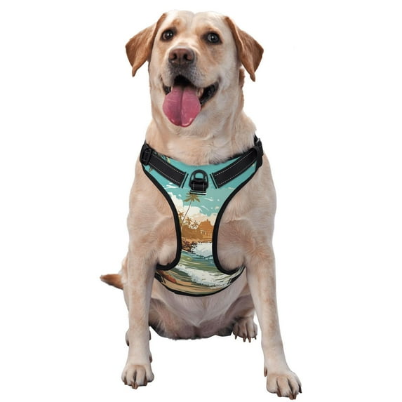 Lsque Coastal Palm Beach Dog Harness, No-Pull Pet Harness with 2 Leash Clips, Adjustable Soft Padded Dog Vest with Easy Control Handle for Large Dogs-Medium