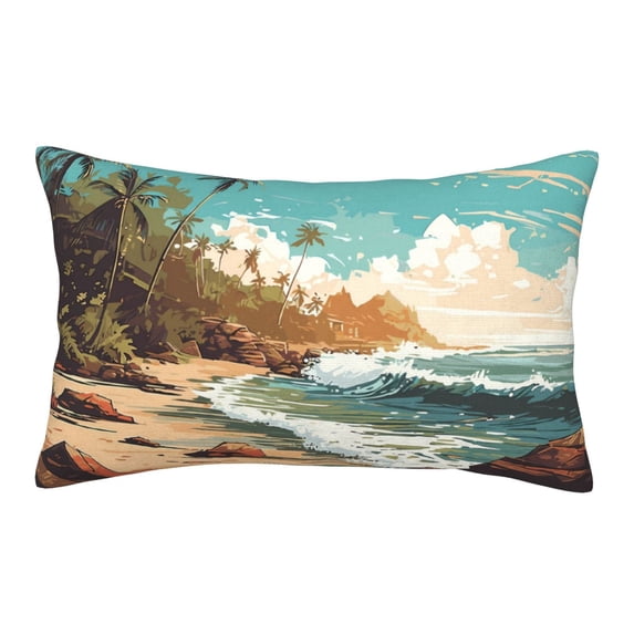 Lsque Coastal Palm Beach Pattern Pillow Case – Soft & Cozy Throw Pillow Cover, Hypoallergenic Cushion Case for Sleeping Women with Envelope Closure-20"x30"