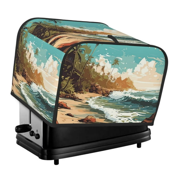 Lsque Coastal Palm Beach Print 4 Slice Toaster Cover , Kitchen Appliance Dustproof Protector , Toaster Protector Dustproof Kitchen Appliance Cover