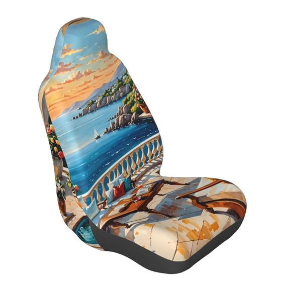 Lsque Coastal Style Garden Villa Pattern Car Seat Covers for Front Seats , Waterproof Seat Covers for Cars, Sporty Front Seat Covers,Car Seat Cover Protector Front Seats