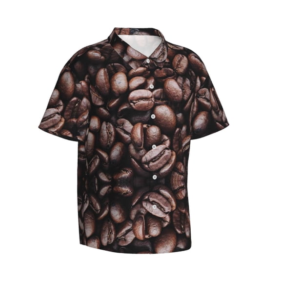 Lsque Coffee Bean pattern Hawaiian Shirt for Men, Unisex Summer Beach Casual Short Sleeve Button Down Shirts-XX-Large
