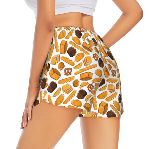Lsque Coffee Bun Hot Dog Printed Women's Running Shorts with Liner Pockets,Elastic Quick Dry Workout Athletic Gym Yoga Shorts,Womens High Waist Shorts-Small