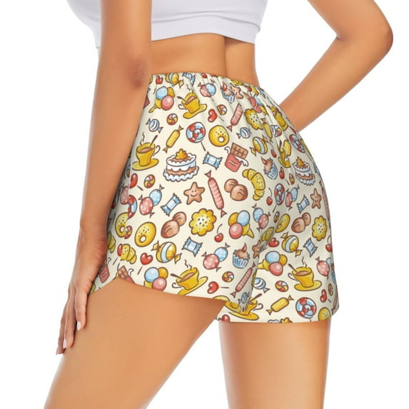 Lsque Coffee Donuts Printed Women's Running Shorts with Liner Pockets,Elastic Quick Dry Workout Athletic Gym Yoga Shorts,Womens High Waist Shorts-Large