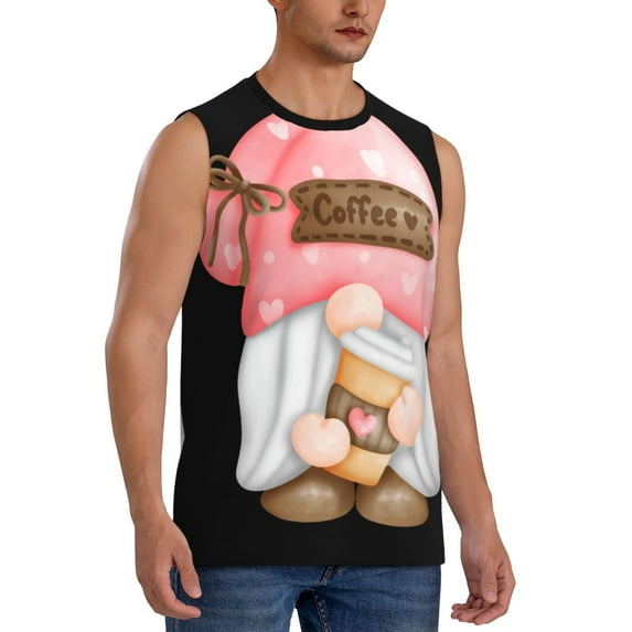 Lsque Coffee Gnome (1) Print Men's Cotton Blend Sleeveless Muscle Shirts (S-3XL)- Moisture Wicking, Odor Protection, UPF 30+,3X-Large