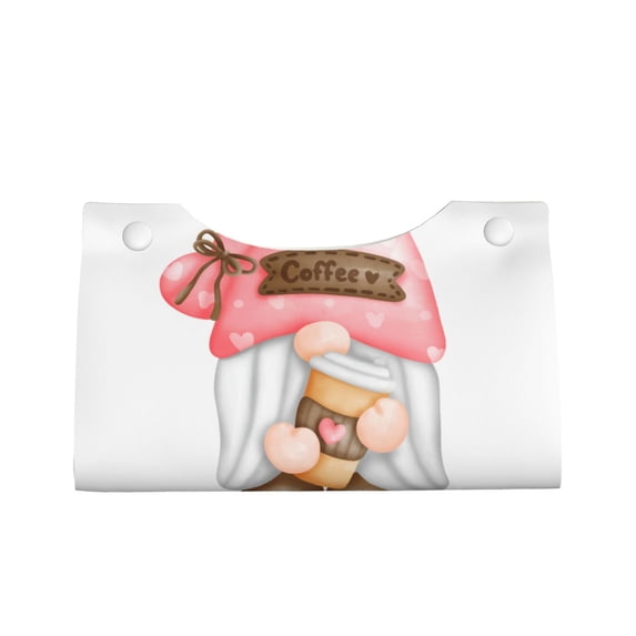 Lsque Coffee Gnome (1) Printed Long Tissue Box Cover Holder, Facial Paper Organizer Dispenser,Triangle with Bottom Belt, PVC Leather Decorative Organizer