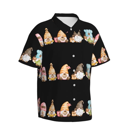 Lsque Coffee Gnome (2) pattern Hawaiian Shirt for Men, Unisex Summer Beach Casual Short Sleeve Button Down Shirts-Small