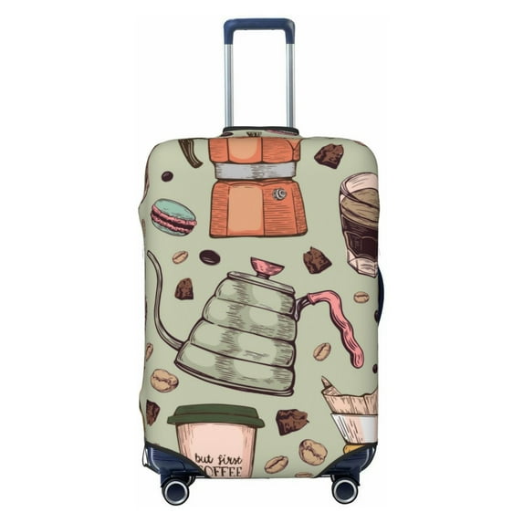 Lsque Coffee Makers Macaroons Chocolate Printed Luggage Cover, Travel Luggage Protector,Scratch and Dirt Resistant, Fits 18-32 Inch Luggage - Medium