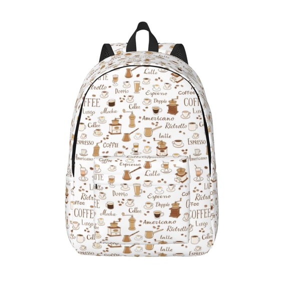 Lsque Coffee Pattern Canvas Daypack, Durable Backpack, High-quality Versatile Backpack,Vintage Compact Backpack-Small
