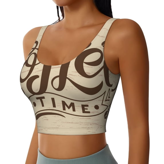 Lsque Coffee Time (2) Printed Women'S Sports Bra, Compression, Moisture Wicking, High-Impact Sports Bra For Women,Supportive sports bra-Small