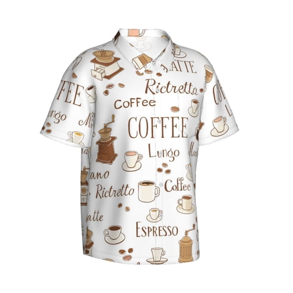 Lsque Coffee pattern Hawaiian Shirt for Men, Unisex Summer Beach Casual Short Sleeve Button Down Shirts-XX-Large