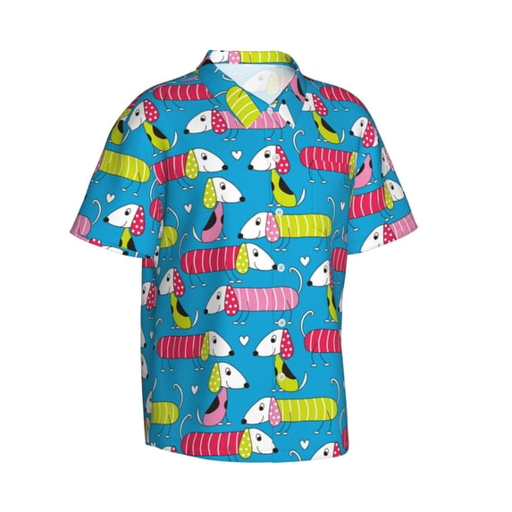 Lsque Color Dachshund Dog pattern Hawaiian Shirt for Men, Unisex Summer Beach Casual Short Sleeve Button Down Shirts-