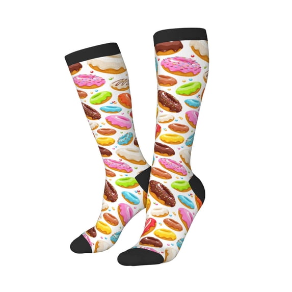 Lsque Color Donut Printed Crew Socks Men's Women's LightWeight Thin Casual Calf Socks ,Knee High Socks,Cotton Socks