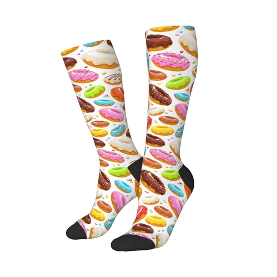 Lsque Color Donut Printed Crew Socks Men's Women's LightWeight Thin Casual Calf Socks ,Knee High Socks,Cotton Socks