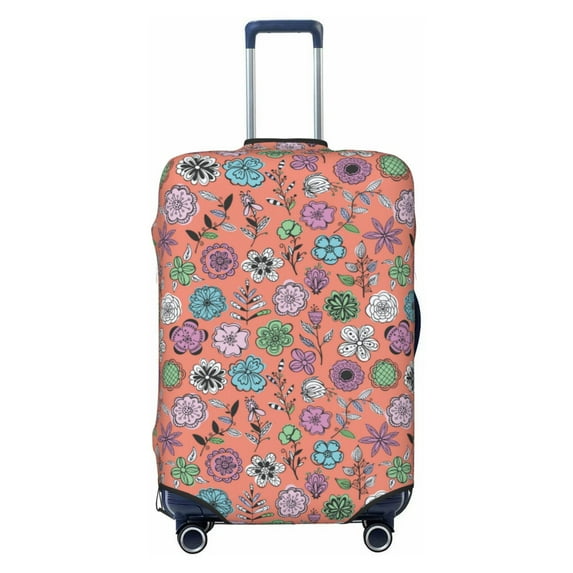 Lsque Color Flowers Printed Luggage Cover, Travel Luggage Protector,Scratch and Dirt Resistant, Fits 18-32 Inch Luggage - Medium