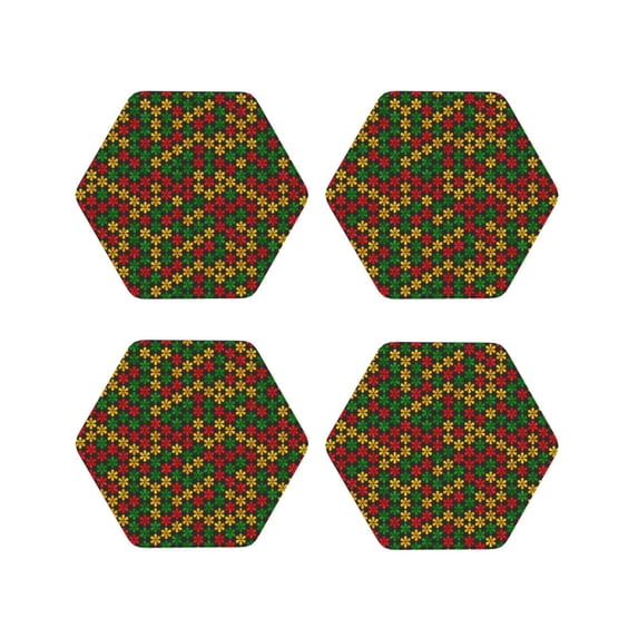 Lsque Color Music1 Pattern 4" Drink Coasters Set of 4, PVC Leather Absorbent Coasters, Table Coaster Set Decorative Coffee Cup Coasters Housewarming Gift -Hexagon