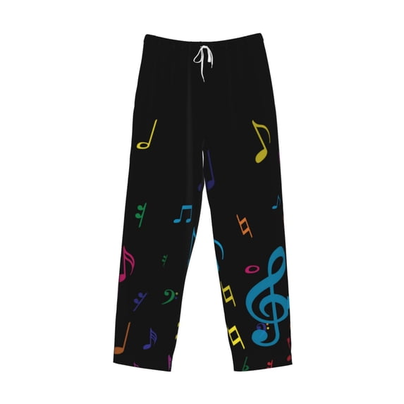 Lsque Color Musical Notes Print Men's Pajama Pants, Lounge Pant - Comfortable Home Wear,Elastic Waistband, Stylish Design-Medium
