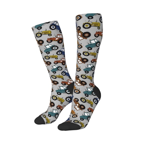 Lsque Color Tractor Printed Crew Socks Men's Women's LightWeight Thin Casual Calf Socks ,Knee High Socks,Cotton Socks
