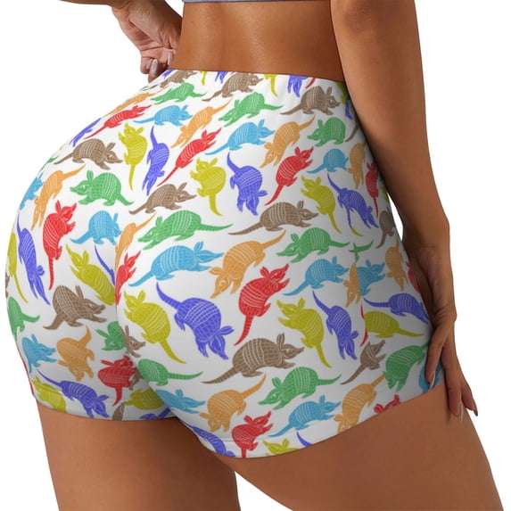 Lsque Colored Armadillos Pattern High Waisted Biker Shorts for Women-Tummy Control Fitness Athletic Workout Running Yoga Gym Shorts,Moisture-Wicking-XX-Large