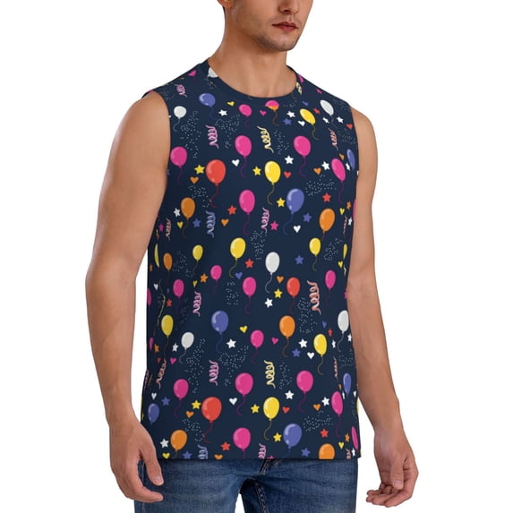 Lsque Colored Balloons Print Men's Cotton Blend Sleeveless Muscle Shirts (S-3XL)- Moisture Wicking, Odor Protection, UPF 30+,3X-Large