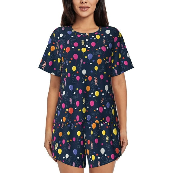 Lsque Colored Balloons Women's Short-Sleeved Pajama Set - 2 Piece Soft and Lightweight Sleepwear Set-Medium