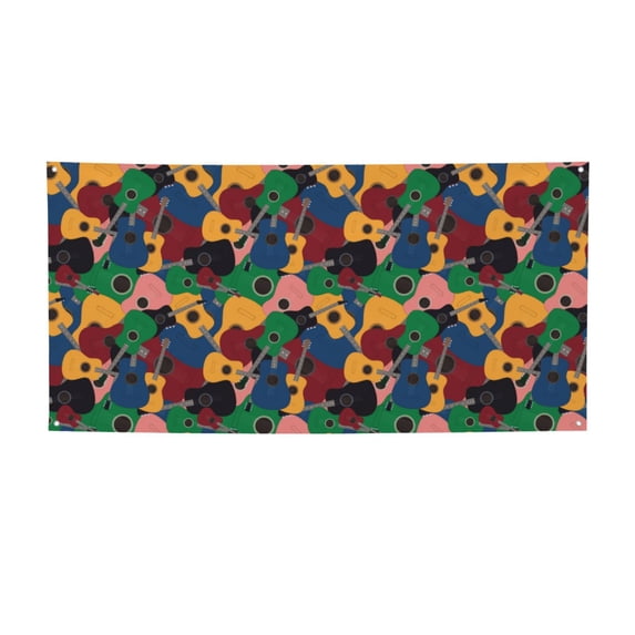 Lsque Colored Guitars Pattern Party Banner, Festive Banner , Holiday Celebrations and Events for Carnival Birthday Party Festival Decorations-Small