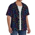 thumbnail image 1 of Lsque Colored Hearts print Men's Cuban Collar Short Sleeve Shirt Summer Beachwear Casual Button Down Fashionable Vacation Leisure Shirt-3X-Large, 1 of 7