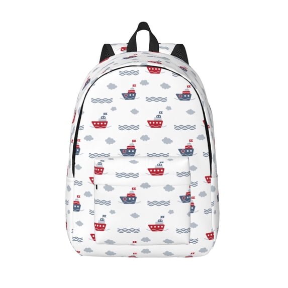 Lsque Colored Sail Boats Pattern Canvas Daypack, Durable Backpack, High-quality Versatile Backpack,Vintage Compact Backpack-Medium