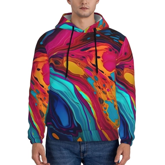Lsque Colorful Abstract Swirls Pattern Casual Men's Hoodie,Hooded Sweatshirt with Kangaroo Pocket,Pullover Hoodie-Small