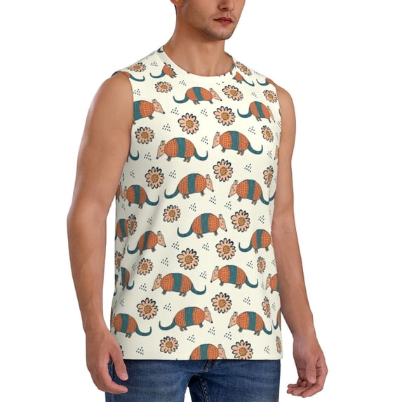 Lsque Colorful Armadillos1 Print Men's Cotton Blend Sleeveless Muscle Shirts (S-3XL)- Moisture Wicking, Odor Protection, UPF 30+,Large