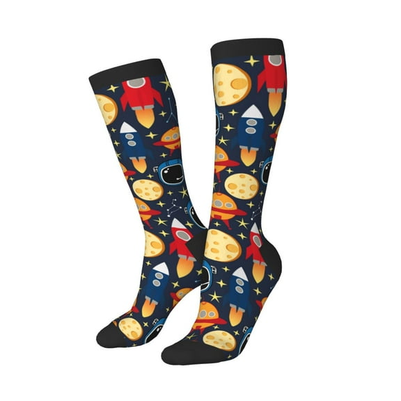Lsque Colorful Astronomy Printed Crew Socks Men's Women's LightWeight Thin Casual Calf Socks ,Knee High Socks,Cotton Socks