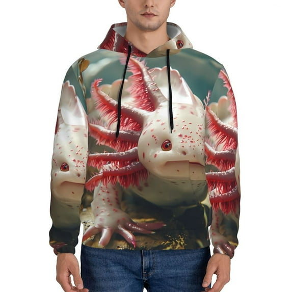 Lsque Colorful Axolotl Underwater Pattern Casual Men's Hoodie,Hooded Sweatshirt with Kangaroo Pocket,Pullover Hoodie-X-Large