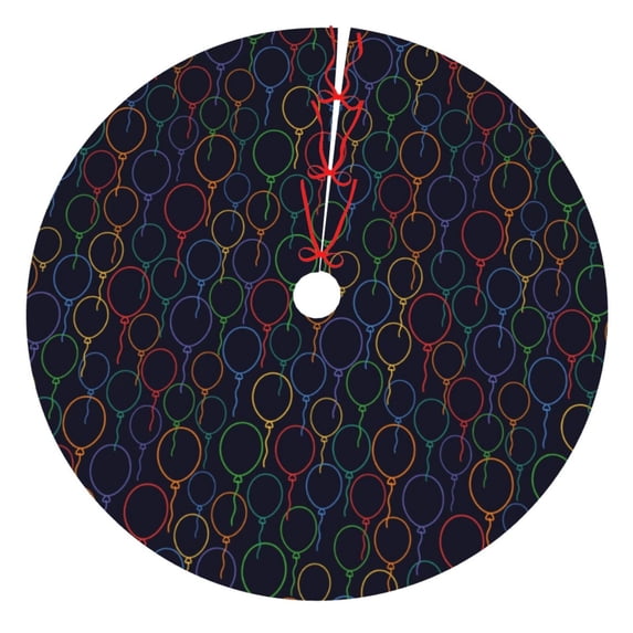 Lsque Colorful Balloons Print Christmas Tree Skirt, Tree Skirt with Ties or Velcro, Perfect for Holiday Decorations, Halloween, and New Year-48"
