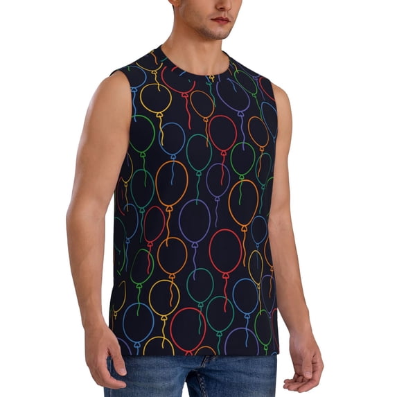 Lsque Colorful Balloons Print Men's Cotton Blend Sleeveless Muscle Shirts (S-3XL)- Moisture Wicking, Odor Protection, UPF 30+,XX-Large
