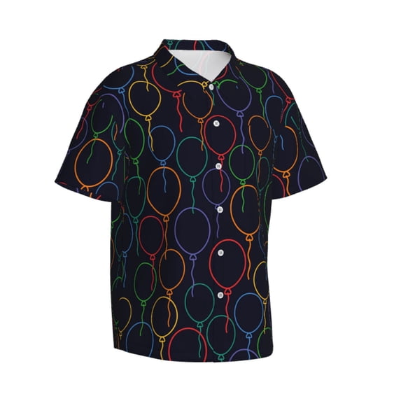 Lsque Colorful Balloons pattern Hawaiian Shirt for Men, Unisex Summer Beach Casual Short Sleeve Button Down Shirts-XX-Large