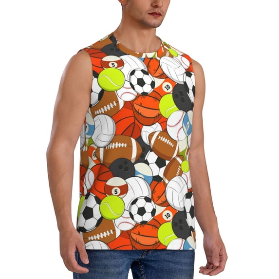 Lsque Colorful Balls Print Men's Cotton Blend Sleeveless Muscle Shirts (S-3XL)- Moisture Wicking, Odor Protection, UPF 30+,Small