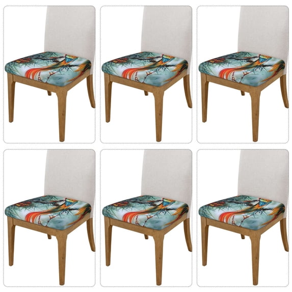 Lsque Colorful Birds Pine Branch Printed Square Couch Cushion Covers, Floral Sofa Cushion Covers Replacement, Stretch Couch Covers for Couch-16.9in