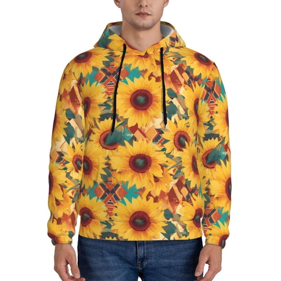 Lsque Colorful Bohemian Sunflower Pattern Casual Men's Hoodie,Hooded Sweatshirt with Kangaroo Pocket,Pullover Hoodie-X-Large