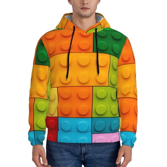 Lsque Colorful Building Blocks Pattern Casual Men's Hoodie,Hooded Sweatshirt with Kangaroo Pocket,Pullover Hoodie-Small